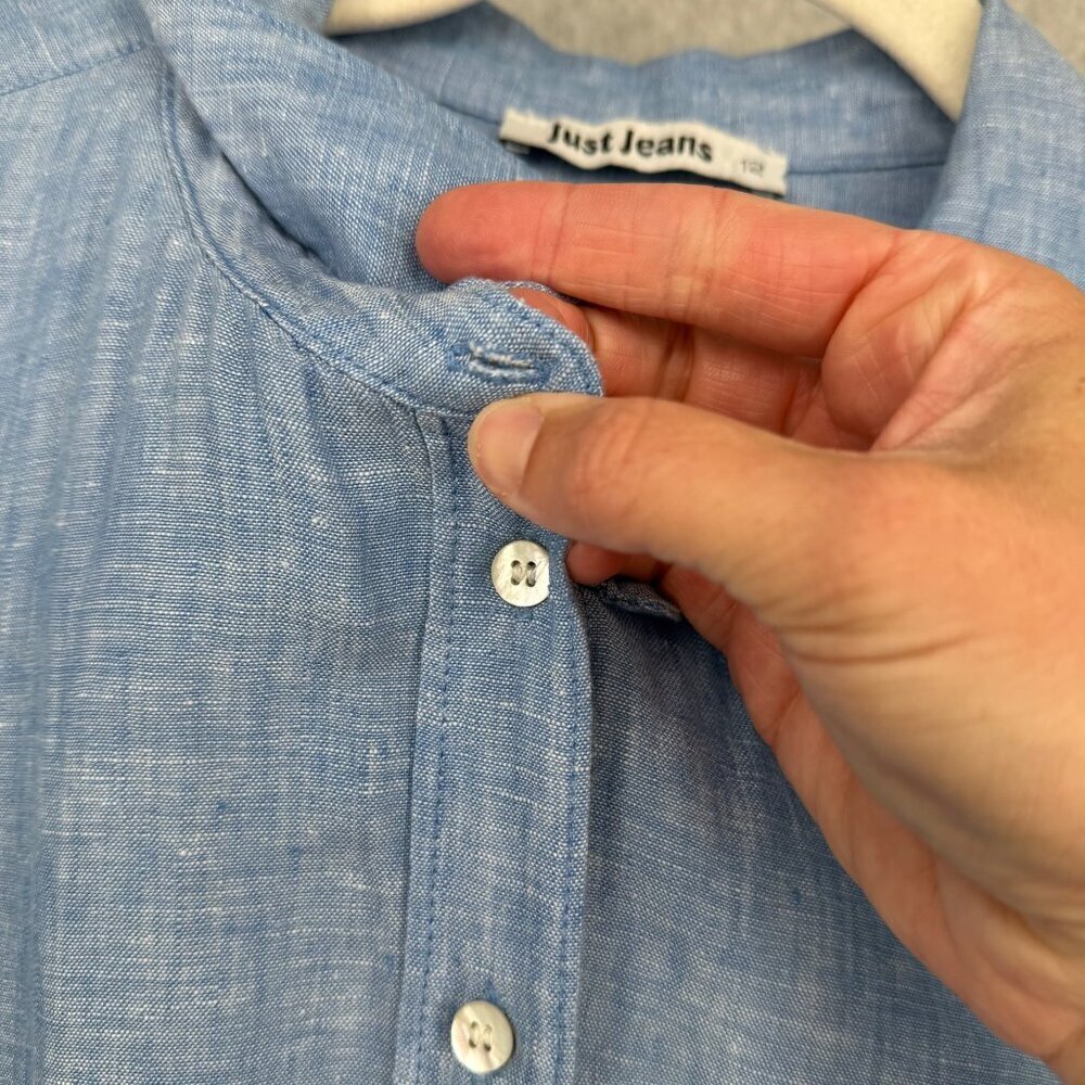 Just Jeans Womens 100% Linen Button Down Shirt Size 12 Blue Coastal Casual Beach - Picture 4 of 11
